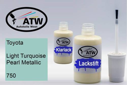 Toyota, Light Turquoise Pearl Metallic, 750: 20ml Lackstift + 20ml Klarlack - Set, von ATW Autoteile West.